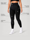 SHAPRESS SCULPT™ alakformáló leggings – tulajdonságok: magas, helyben maradó derék, fokozatos kompresszió, légáteresztő anyag, varrás nélküli kényelem, 3D mikromasszázs kötés